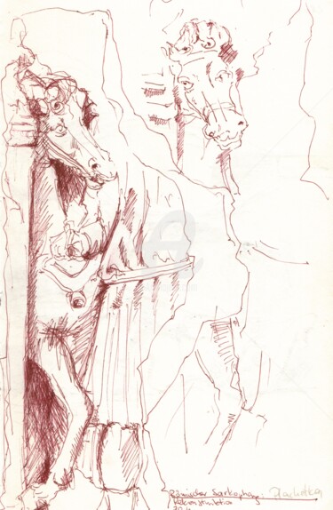 Drawing titled "Drawing of ancient…" by Karina Plachetka, Original Artwork, Ballpoint pen