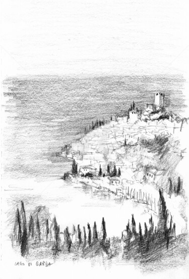 Drawing titled "Lago di Garda" by Karina Plachetka, Original Artwork, Pencil