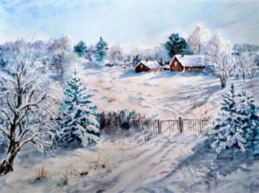 Schilderij getiteld "Winter Fantasy" door Karine Andriasyan, Origineel Kunstwerk, Aquarel