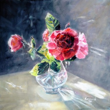 Painting titled "Still Life With Ros…" by Karine Andriasyan, Original Artwork, Oil