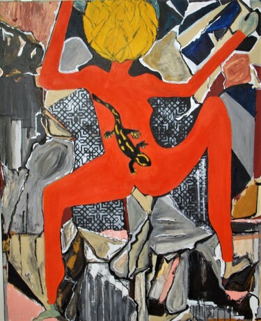 Картина под названием "Salamandre" - Karine Azoulay, Подлинное произведение искусства, Акрил Установлен на Деревянная рама д…