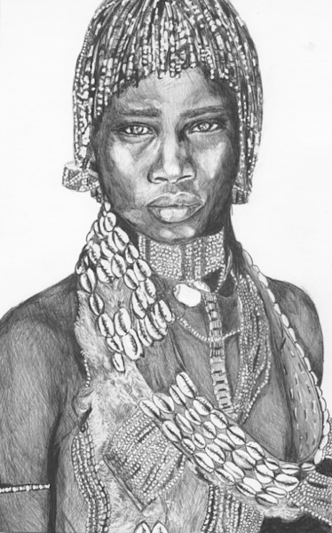 Drawing titled "Africaine stylo bil…" by Karine Lambert, Original Artwork, Ballpoint pen