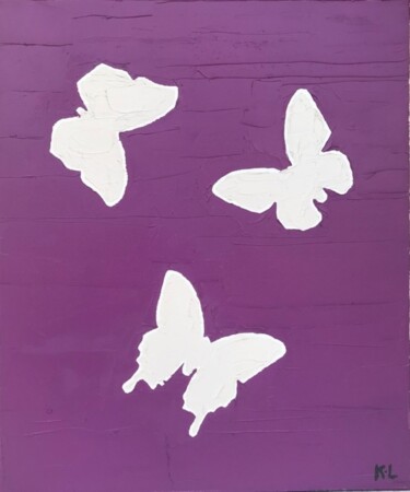 Painting titled "papillons magenta" by Karine Lejeune, Original Artwork, Oil Mounted on Wood Stretcher frame