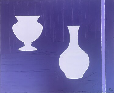 Painting titled "Nature morte violet…" by Karine Lejeune, Original Artwork, Oil Mounted on Wood Stretcher frame