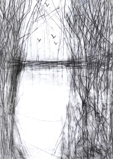 Gravures & estampes intitulée "L'étang" par Karine Rodrigues, Œuvre d'art originale, Gravure