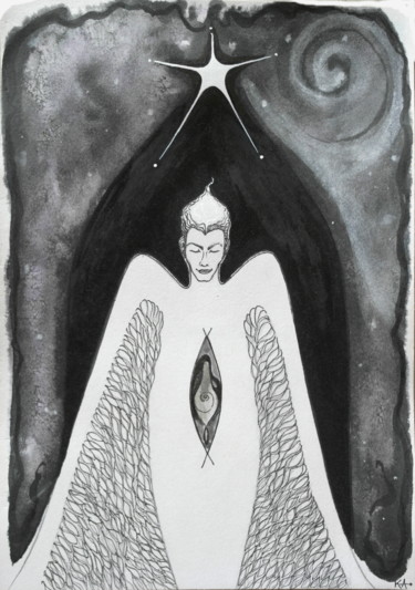 Drawing titled "L'Ange de la Miséri…" by Karine Cathala (KA), Original Artwork, Graphite