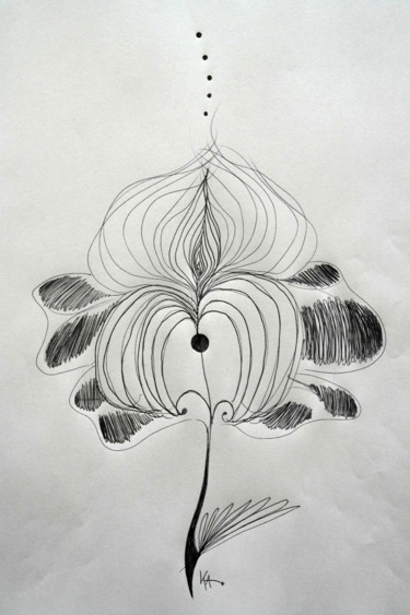 Tekening getiteld "Floraison d'équinoxe" door Karine Cathala (KA), Origineel Kunstwerk, Balpen