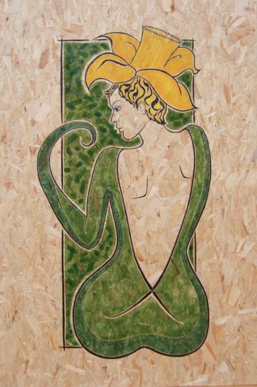 Schilderij getiteld "Jonquille" door Karine Cathala (KA), Origineel Kunstwerk, Acryl