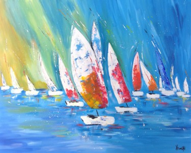 Painting titled "Le Vendée Globe" by Karine Locke, Original Artwork, Acrylic Mounted on Wood Stretcher frame