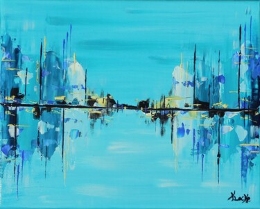 Painting titled "Le Bosphore (Turqui…" by Karine Locke, Original Artwork, Acrylic Mounted on Wood Stretcher frame