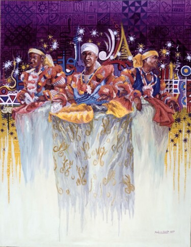 Painting titled "Efik traditional da…" by Kalu Uche (karis), Original Artwork, Oil