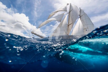 「Samboat / BLUE WATE…」というタイトルの写真撮影 Karl Alinghiによって, オリジナルのアートワーク, デジタル ウッドストレッチャーフレームにマウント