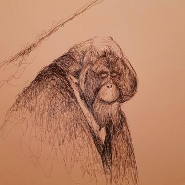 Drawing titled "Monkey 2" by Karl Robial, Original Artwork, Ink