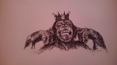 Drawing titled "Monkey.12" by Karl Robial, Original Artwork, Ink