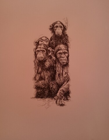 Drawing titled "Monkey.13" by Karl Robial, Original Artwork, Ink