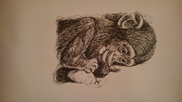 Drawing titled "Monkey.15" by Karl Robial, Original Artwork, Ink