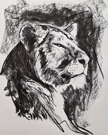 "Lion 26/09/21" başlıklı Resim Karl Robial tarafından, Orijinal sanat, Karakalem