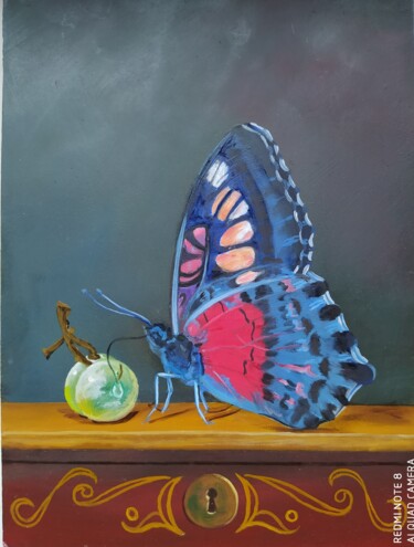 Malerei mit dem Titel "Blauer Schmetterlin…" von Karl-Werner Gerstner, Original-Kunstwerk, Öl