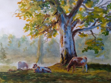 Schilderij getiteld "Country life with c…" door Karl-Werner Gerstner, Origineel Kunstwerk, Aquarel