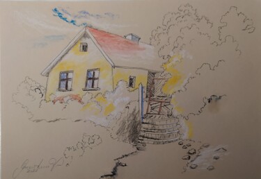 Malarstwo zatytułowany „House in Alsace. Ha…” autorstwa Karl-Werner Gerstner, Oryginalna praca, Pastel