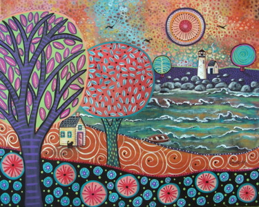 Картина под названием "Lighthouse" - Karla Gerard, Подлинное произведение искусства, Акрил Установлен на Деревянная рама для…