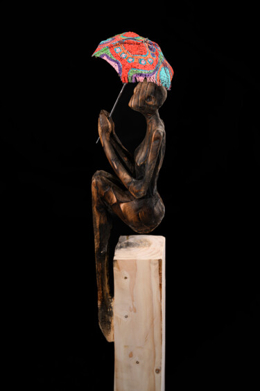 Skulptur mit dem Titel "Rescapée du Futur (…" von Karmax, Original-Kunstwerk, Holz