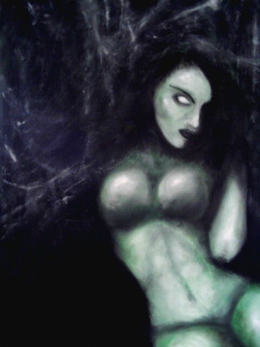 Painting titled "Black Orchid" by Karnakiev, Original Artwork, Oil Mounted on Wood Stretcher frame