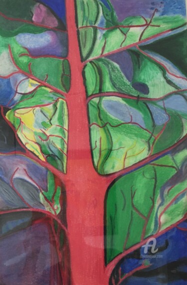 Drawing titled "L'arbre rouge" by Carole Labeyrie (Karolab), Original Artwork, Pastel