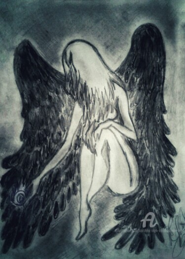 图画 标题为“Fallen Angel.  Fall…” 由Karolina Ingo (Karolina Navi -Ingo), 原创艺术品, 石墨