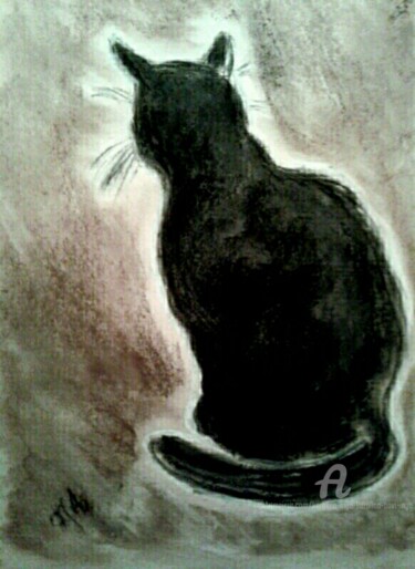 Dibujo titulada "Black Cat in the Su…" por Karolina Ingo (Karolina Navi -Ingo), Obra de arte original, Pastel