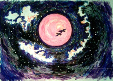 「Red Moon Night」というタイトルの絵画 Karolina Ingo (Karolina Navi -Ingo)によって, オリジナルのアートワーク, アクリル