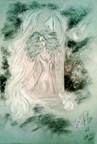Desenho intitulada "Girl at the night w…" por Karolina Ingo (Karolina Navi -Ingo), Obras de arte originais, Pastel