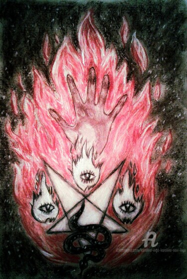 Dibujo titulada "Three Eyes-Sigil of…" por Karolina Ingo (Karolina Navi -Ingo), Obra de arte original, Pastel