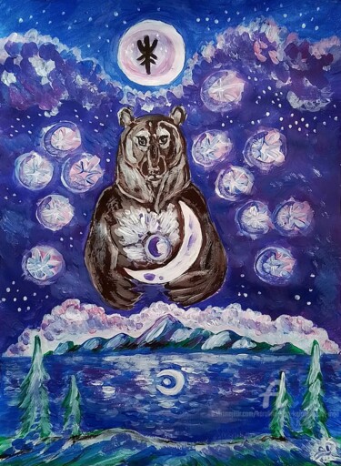 Painting titled "Bear totem. Picture…" by Karolina Ingo (Karolina Navi -Ingo), Original Artwork, Acrylic