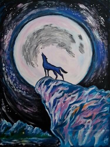 Schilderij getiteld "Full Moon Werewolf" door Karolina Ingo (Karolina Navi -Ingo), Origineel Kunstwerk, Acryl