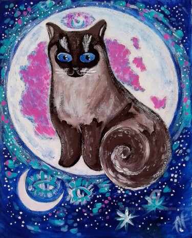 Painting titled "Totem of the Cat" by Karolina Ingo (Karolina Navi -Ingo), Original Artwork, Acrylic