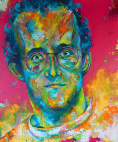 Painting titled "Keith Haring" by Kascho, Original Artwork, Acrylic Mounted on Wood Stretcher frame