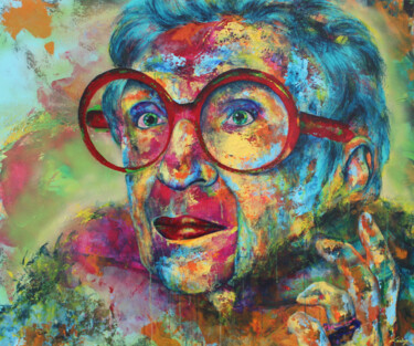 Malerei mit dem Titel "Iris Apfel" von Kascho, Original-Kunstwerk, Acryl