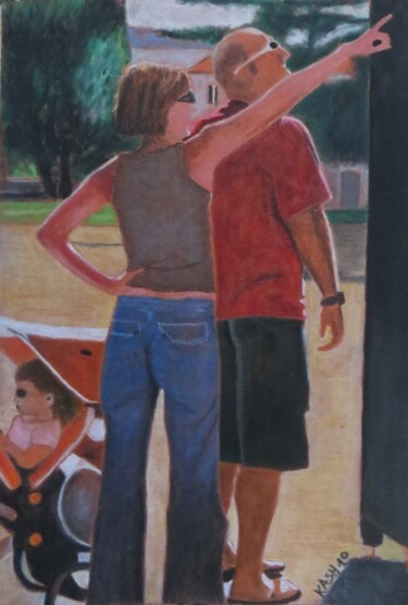 Drawing titled "park family" by Kash, Original Artwork, Pastel