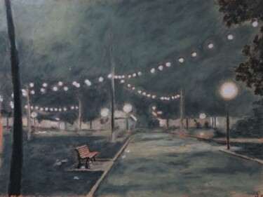 Desenho intitulada "park at night" por Kash, Obras de arte originais, Pastel