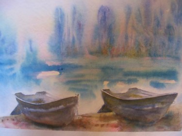 Design intitulée ""Barques à l'aube" 1" par Mireille Rossier, Œuvre d'art originale
