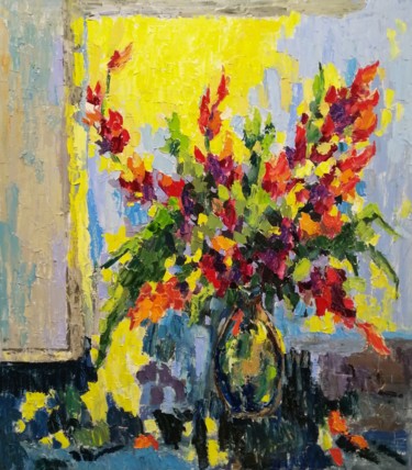 「Colorful flowers」というタイトルの絵画 Мирослава Бухалоによって, オリジナルのアートワーク, オイル