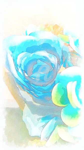 Fotografía titulada "Aquarelle rose bleu…" por Kasiopea, Obra de arte original, Fotografía digital