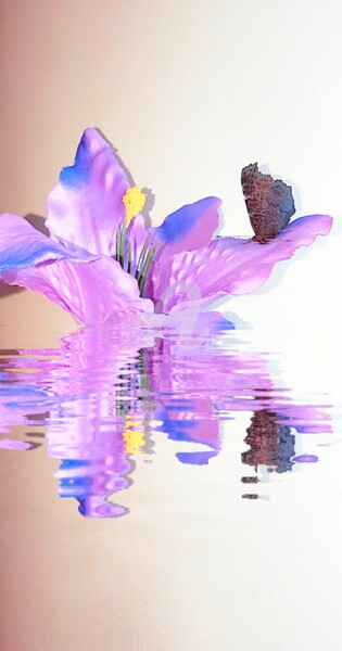 Photographie intitulée "Papillon sur Iris P…" par Kasiopea, Œuvre d'art originale, Photographie numérique