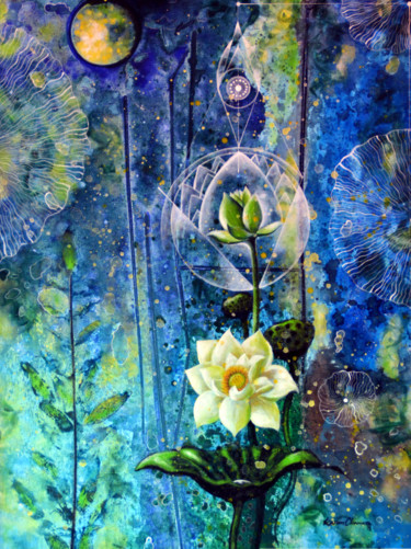 Pittura intitolato "Midnight Blossom" da Kasun Wickramasinghe, Opera d'arte originale, Acrilico Montato su Telaio per barell…