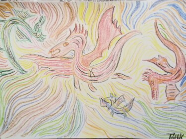Pintura intitulada "Year of the Dragon" por Katalin Tóth, Obras de arte originais, Pastel
