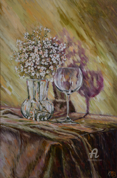 Painting titled "Still Life with Sha…" by Katarzyna Machejek, Original Artwork, Oil Mounted on Wood Stretcher frame