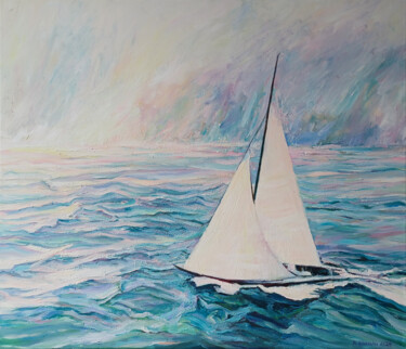 Painting titled "Voyager" by Katarzyna Sikorsky, Original Artwork, Oil Mounted on Wood Stretcher frame