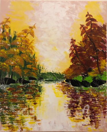 Painting titled "L’automne doré au l…" by Kate_art, Original Artwork, Acrylic