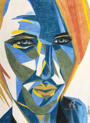 Drawing titled "Visage coloré - Moi" by Kate_art, Original Artwork, Pastel